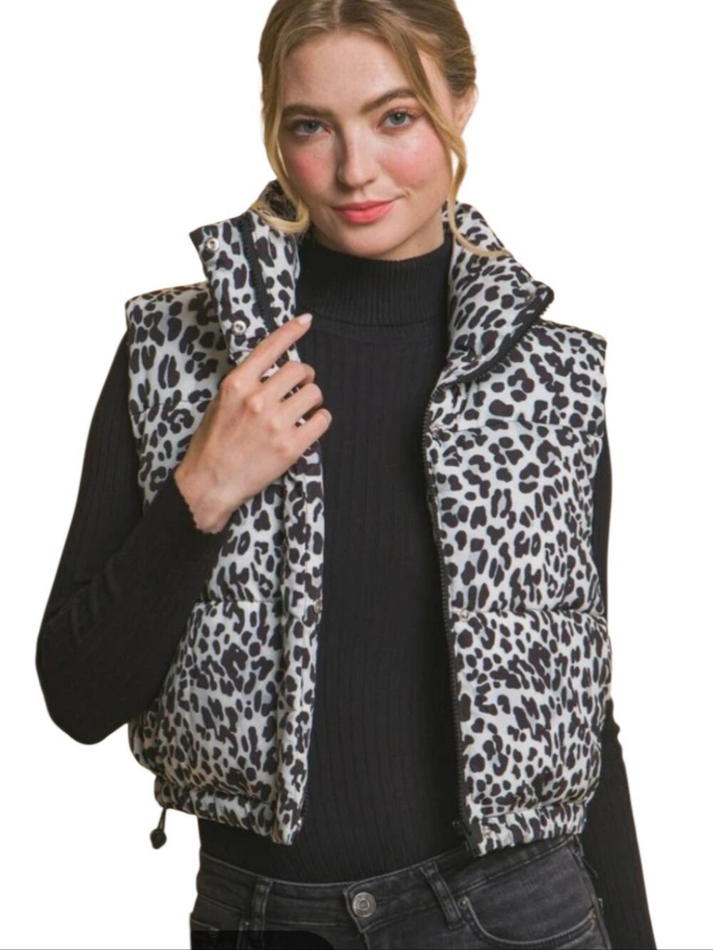 Women's Love Tree Cropped Leopard Print Puffer Vest Sz Small